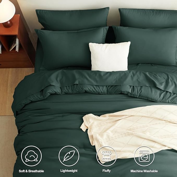 CozyLux Queen Comforter Set Forest Green, 7 Pieces Bed in a Bag Queen Comforter - Image 2