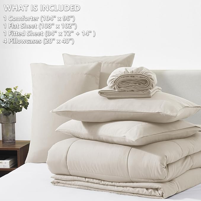 CozyLux California King Comforter Sets Beige, 7 Pieces Cal King Bed in a Bag - Image 6
