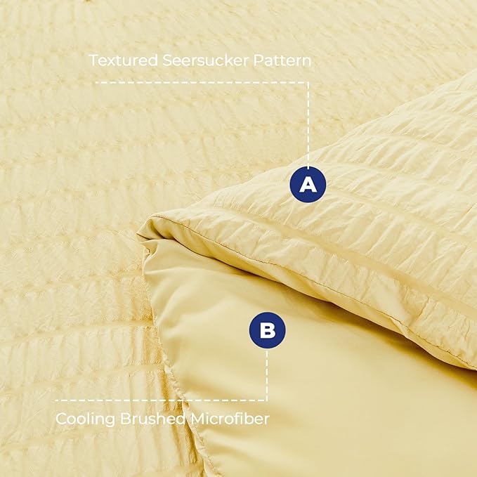 HYMOKEGE Yellow Twin Comforter Set Seersucker 5 Pieces, All Season Luxury Bed - Image 4