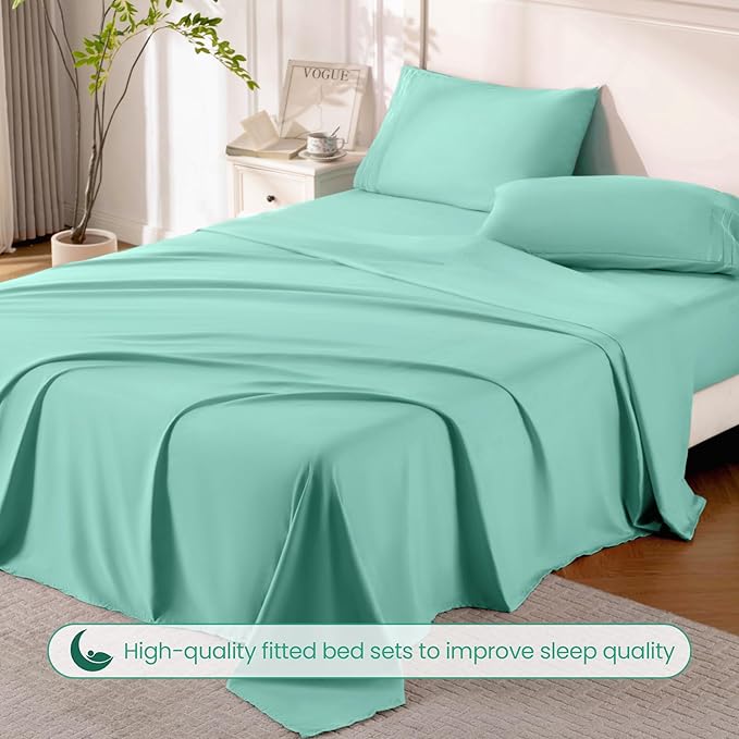 ROSE&RISY Light Green Twin Sheet Set, 3 Pieces Soft Bedding Sheet Set, - Image 5