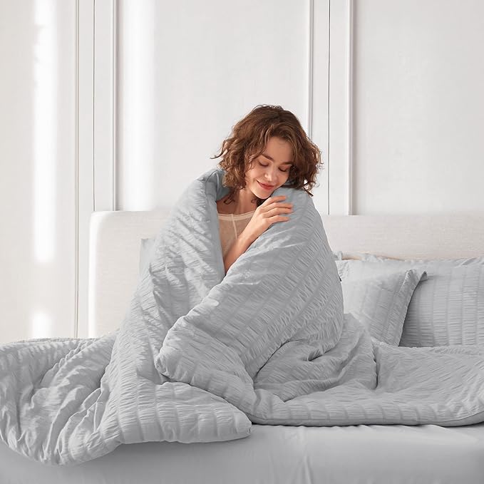 MUXHOMO 7 Pieces Full Comforter Set, Seersucker Bed in a Bag Full Size - Image 8