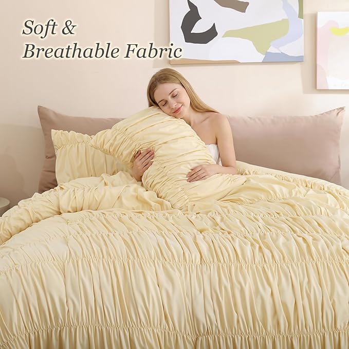 weigelia Cinched Comforter Set King – Soft Girl Ruched Bedding Set, Apartment & - Image 3