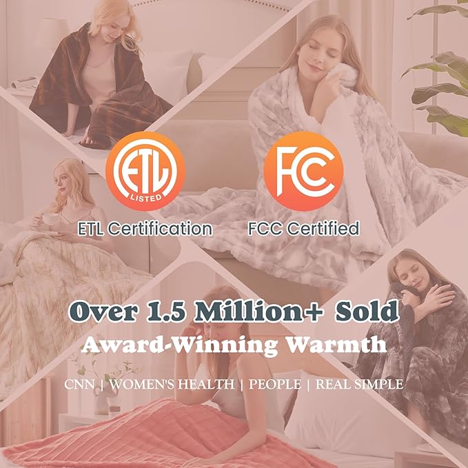SNUGSUN Heated Throw Blanket Faux Fur & Sherpa, Safe Electric Blanket ETL & FCC - Image 5