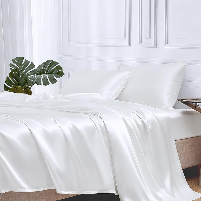 MR&HM Satin Bed Sheets, Queen Size Sheets Set by MRHM