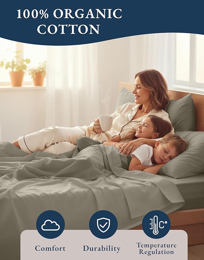 LANE LINEN 100% Organic Cotton King Sheet Set, Soft & Comfy Percale Eco - Image 6