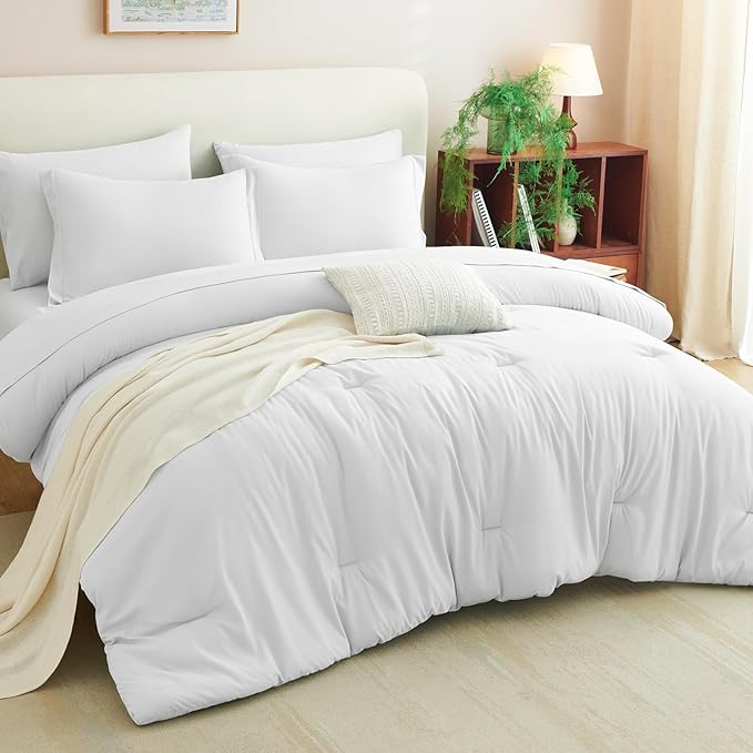 CozyLux King Size Comforter Set White, 7 Pieces Bed in a Bag King Comforter Set - Image 3