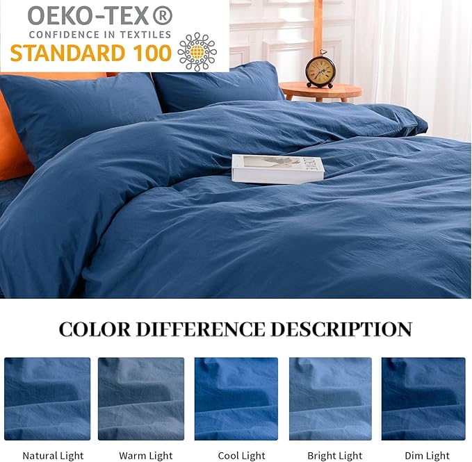 NEXHOME PRO Duvet Cover Set 100% Washed Cotton Oversized King 120"x98" Linen - Image 2