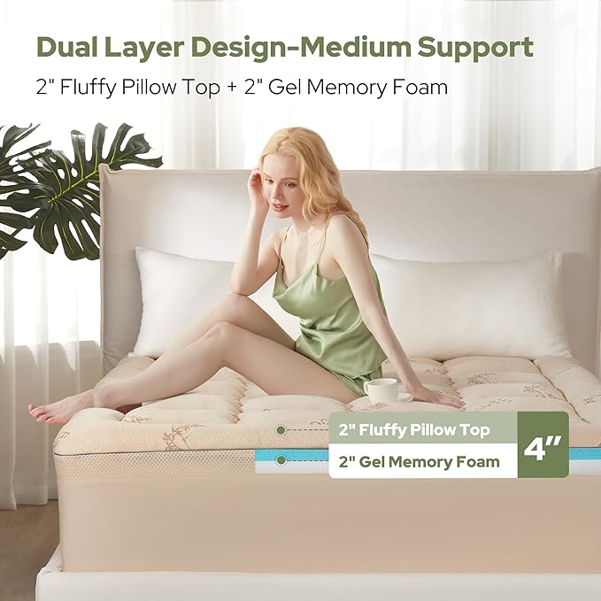 BEDLORE 4 Inch Memory Foam Mattress Topper Twin XL, 2-in-1 Dual Layer Design - Image 2