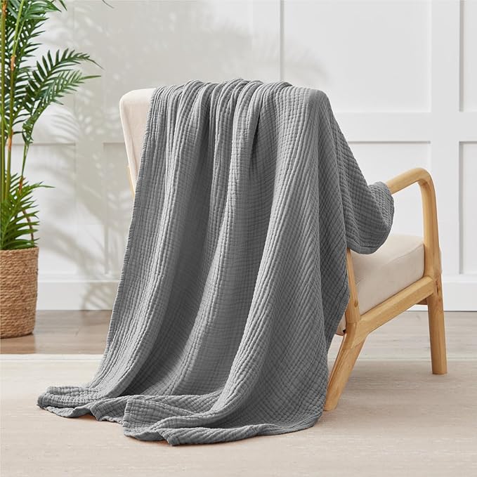 100% Cotton Muslin Blanket Twin XL 66" x 90", Breathable and Cooling Bed - Image 7