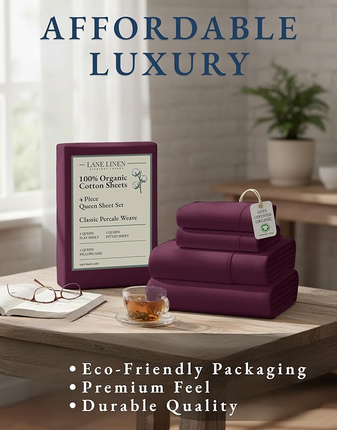 LANE LINEN 100% Organic Cotton Sheets Queen Size, Classic Percale Weave Fully - Image 7