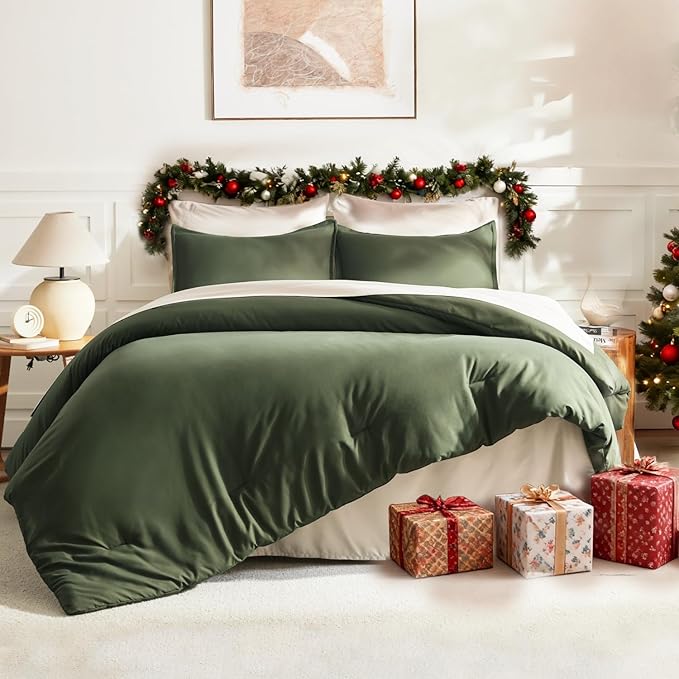 Litanika Oversized King Comforter 128x120, 3 Pieces Olive Green Lightweight - Image 6