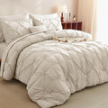 CozyLux Queen Comforter Set Beige, 7 Pieces Pintuck Bed in A Bag, Premium Beige by CozyLux