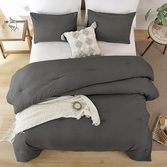 ROSGONIA California King Comforter Set Charcoal Gray - Image 5