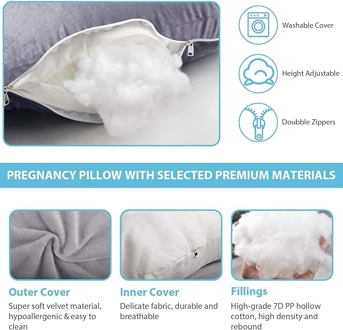 Jcickt Pregnancy Pillow J-Shaped Full Body Pillow, 59 inch Cool Fabric Easy to - Image 5