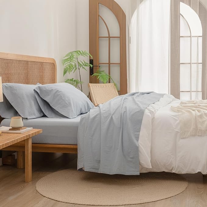 BESTOUCH Flat Sheet Only 100% Washed Cotton Linen Feel Wrinkle-Free, - Image 5