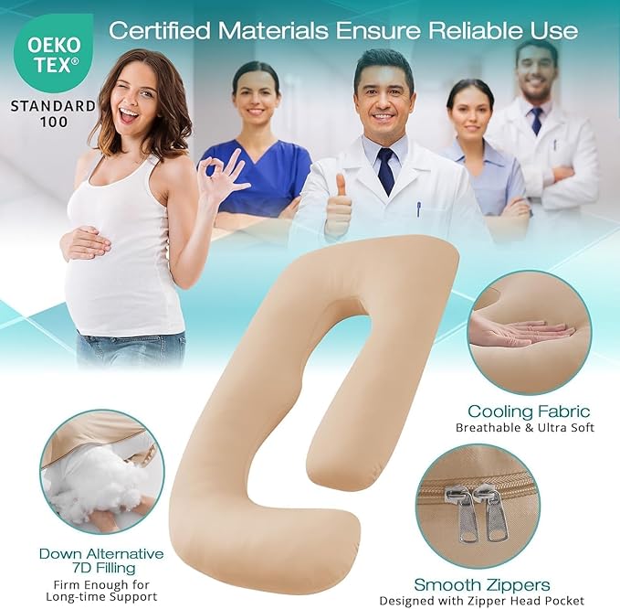 Sasttie Pregnancy Pillows for Sleeping, Jumbo U Shaped Cooling Full Body Pillow - Image 3