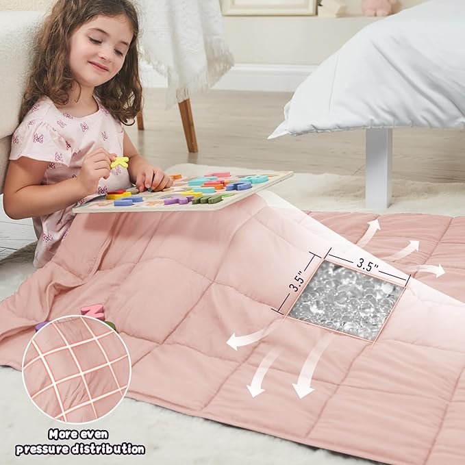 Pink Weighted Blanket Kids 7lbs, Cooling Heavy Throw Blanket - Image 3