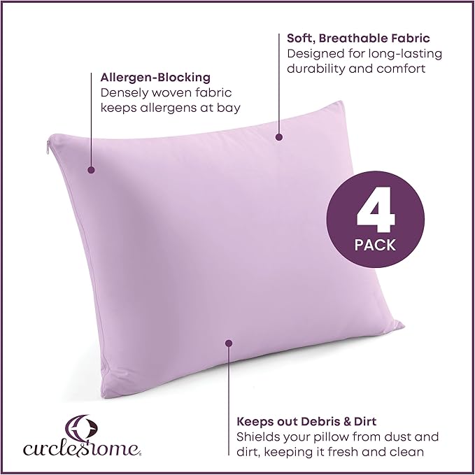 CirclesHome Pillow Protectors 4 Pack Standard Zippered - Image 2