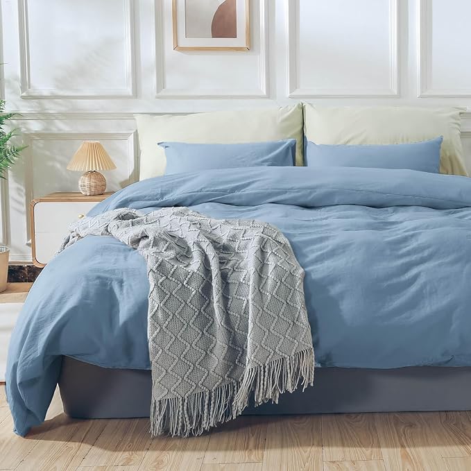NEXHOME PRO Duvet Cover Set 100% Washed Cotton California Kingn 104"x98" - Image 2
