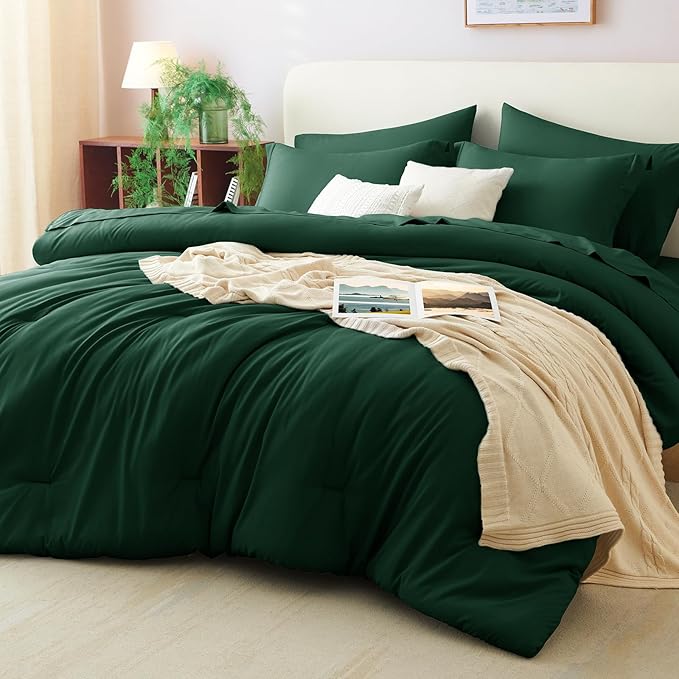 CozyLux Queen Comforter Set Emerald Green, 7 Pieces Bed in a Bag Queen by CozyLux