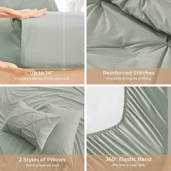 Sasttie King Size Comforter Set, 7-Piece Bed in a Bag, Pintuck Bedding Sets - Image 5
