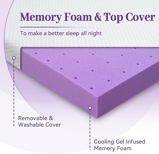 SINWEEK 2 Inch Gel Memory Foam Mattress Topper Queen Size, Ventilated High - Image 7