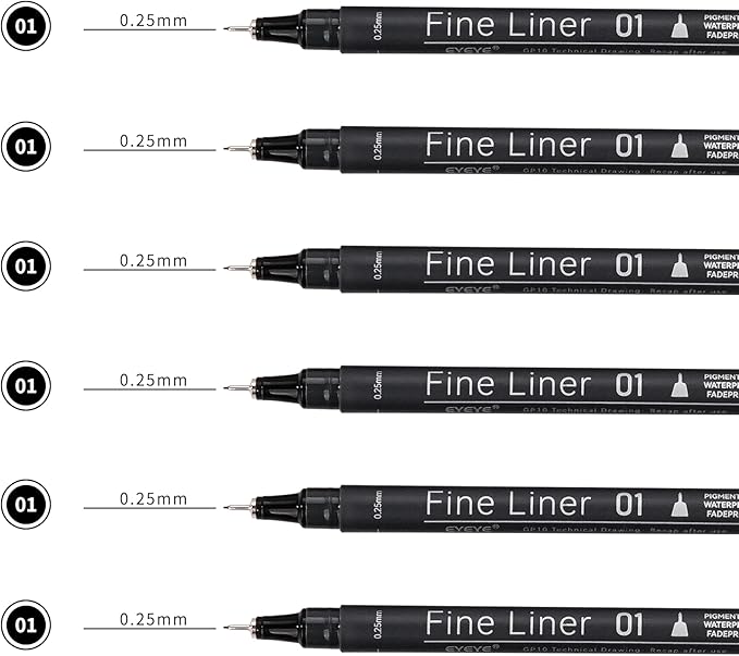 EYEYE Micro Pen Black Drawing Art Pens,6 Pack 0.25mm Archival Pen Waterproof Ink Set Artist Supplies Archival Inking Markers Sketch Outline Pens, Precision Drawing and Sketching Kit-DeskoryOffice