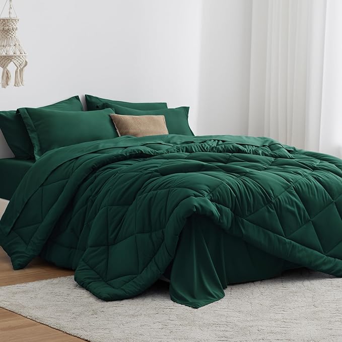 Love's cabin Full Comforter Set Dark Green, 7 Pieces Full Bed in a Bag by Lovescabin