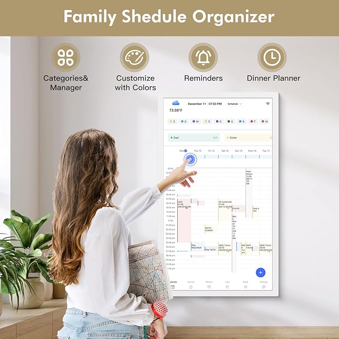 Digital Calendar Chore-Chart for-Family-Meal Planner - 27 inch Touchscreen Interactive Display Smart Calendar for Family To Do List, Dual-WiFi, Auto-Sync Google iCloud Outlook Calendars, Wall Mounted-DeskoryOffice