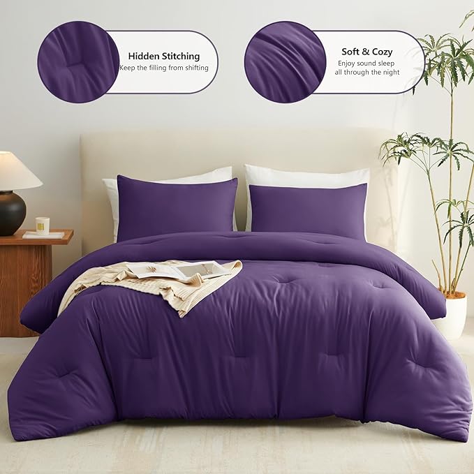 CozyLux Twin Comforter Set Purple, 2 Pieces Twin Extra Long Solid Breathable - Image 2