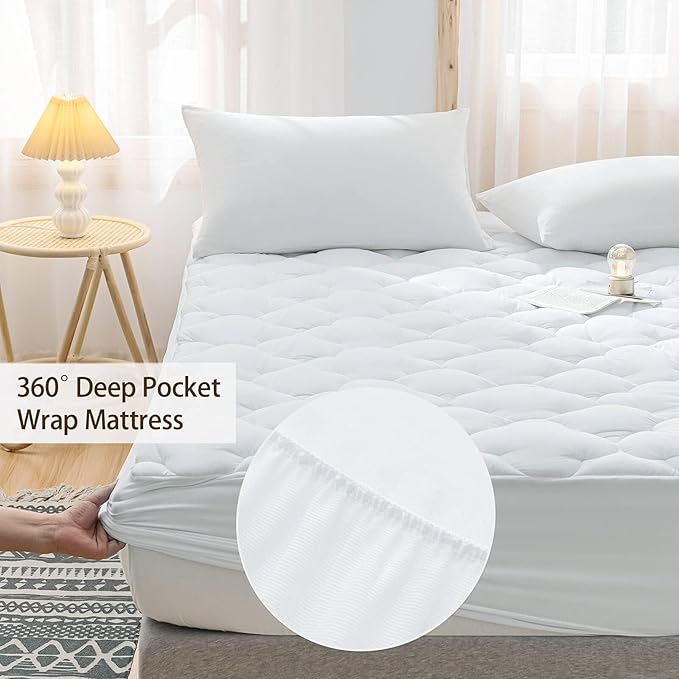 WhatsBedding Waterproof Mattress Pad Queen Size Cotton Top Down Alternative - Image 6