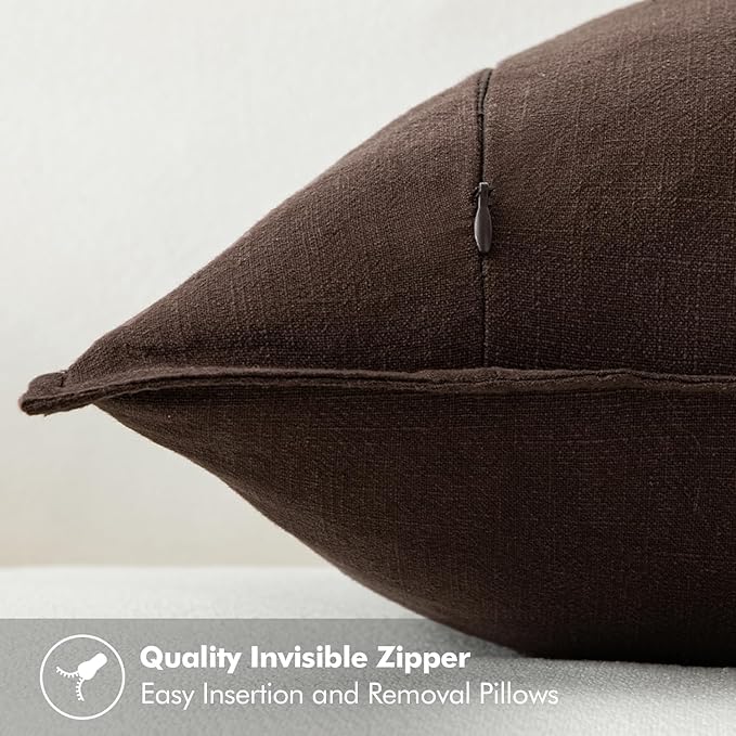 MIULEE Decorative Linen Pillow Covers 18x18 Inch Dark Brown Boho Farmhouse - Image 3