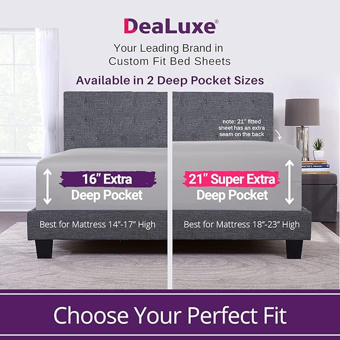 Twin Deep Pocket Fitted Sheet 21' Twin Size Perfectly Fits 17'23' Mattresses - Image 2