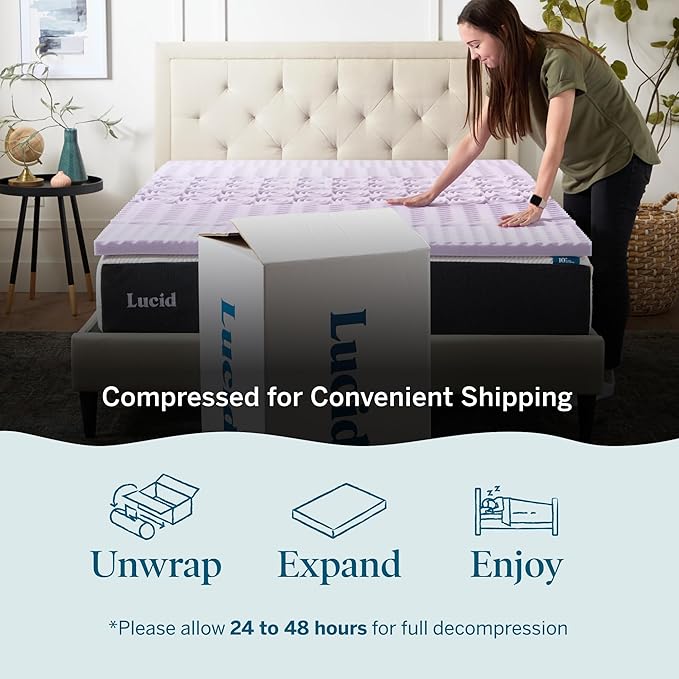 LUCID Lavender Infused 2 Inch Memory Foam Mattress Topper - Image 5