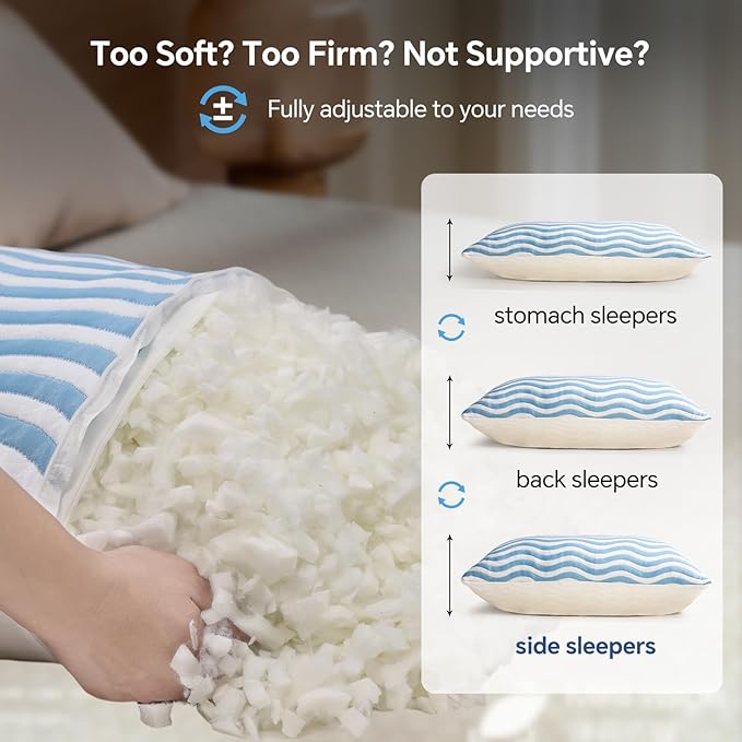 SLEEPDIARY King Size Pillows Set of 2 – Adjustable Shredded Memory Foam Cooling - Image 7