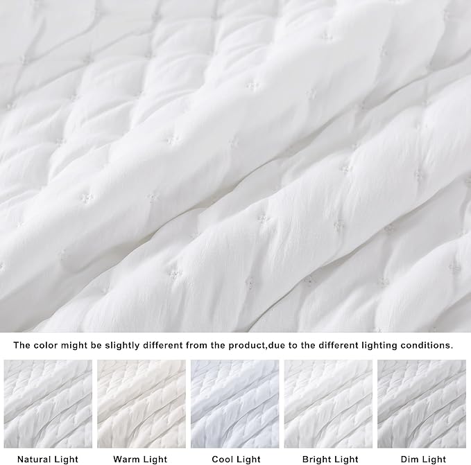 WDCOZY White Cloud Quilt Set Twin Size, Lightweight Soft Cross Stitch Bedspread - Image 2