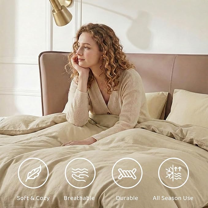 WRENSONGE Twin Comforter Set- 5 Pieces Beige, All Season Twin XL Bedding Sets - Image 6