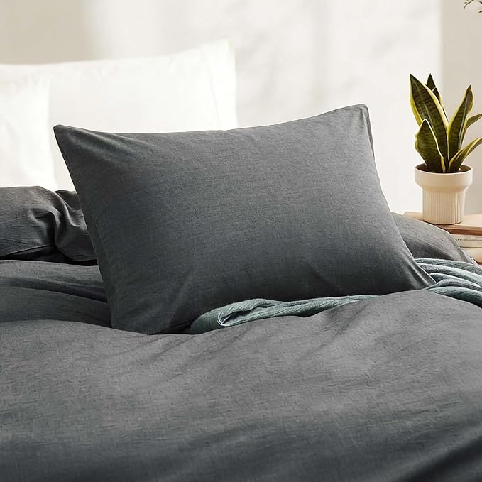 LOVQUE 100% Washed Cotton Duvet Cover Twin Size, 68x90 Inches - Image 3