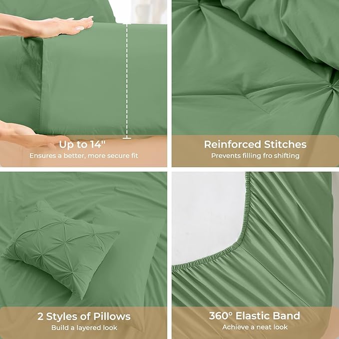 Sasttie Queen Comforter Set, 7-Piece Bed in a Bag, Pintuck Bedding Sets - Image 5