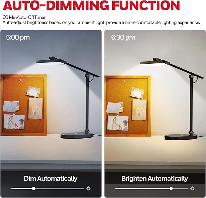 Honeywell Desk Lamp for Home Office, H4 Sunturalux™ Eye-Caring LED Desk Light, 700LM Dimmable Desk Lamp with Timer, Adjustable Desk Reading Light, Touch Auto Dimming Table Lamp for Study, Bedroom-DeskoryOffice