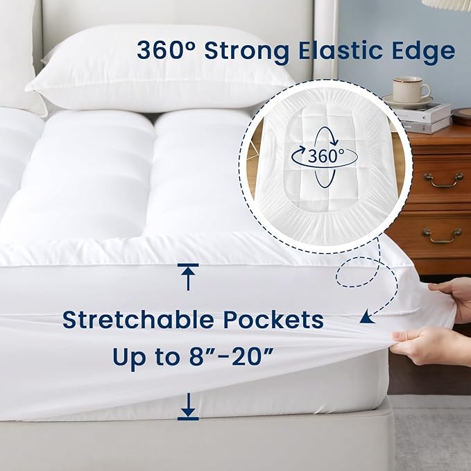 YUGYVOB King Mattress Pad Extra Thick, and Breathable Mattress Topper 8-21" - Image 7