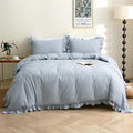 Silnuo Light Blue/White Plaid Ruffle Duvet Cover Full Size, 100% Washed Cotton by Silnuo