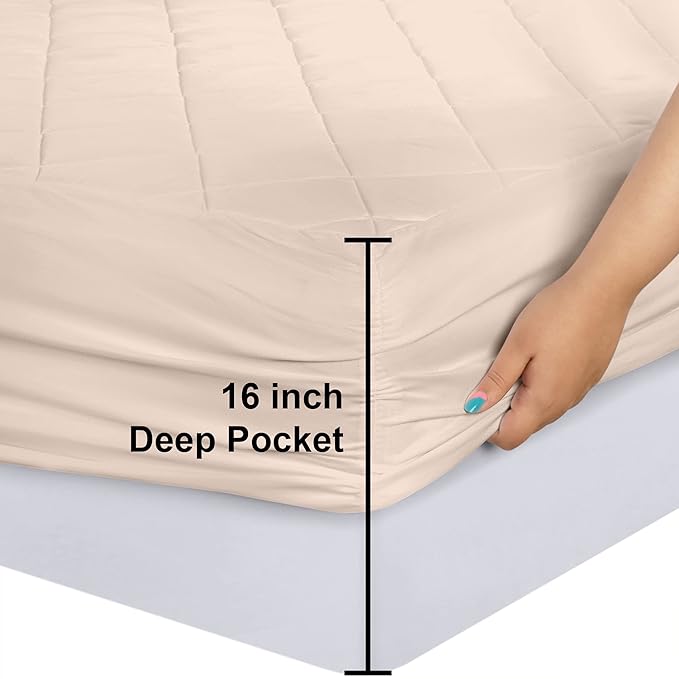 Utopia Bedding Quilted Fitted Mattress Pad, Twin Size, Elastic Fitted Mattress - Image 3