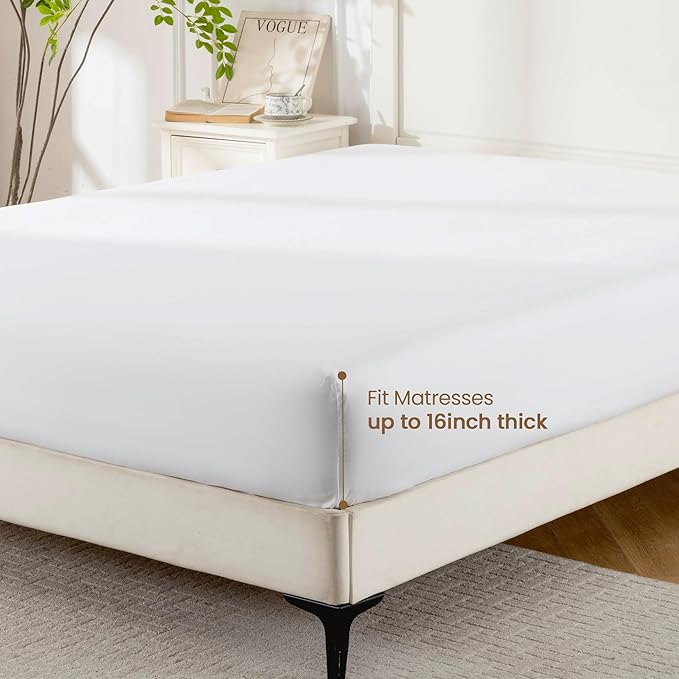 ROSE&RISY White Full Fitted Sheet, Soft and Breathable - Image 7