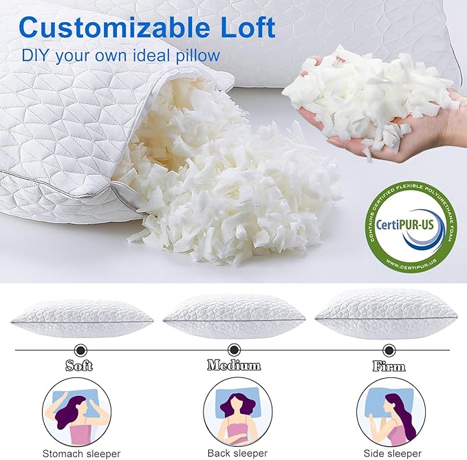 Cooling King Size Pillows Set of 2, Shredded Memory Foam Pillows, Adjustable - Image 5