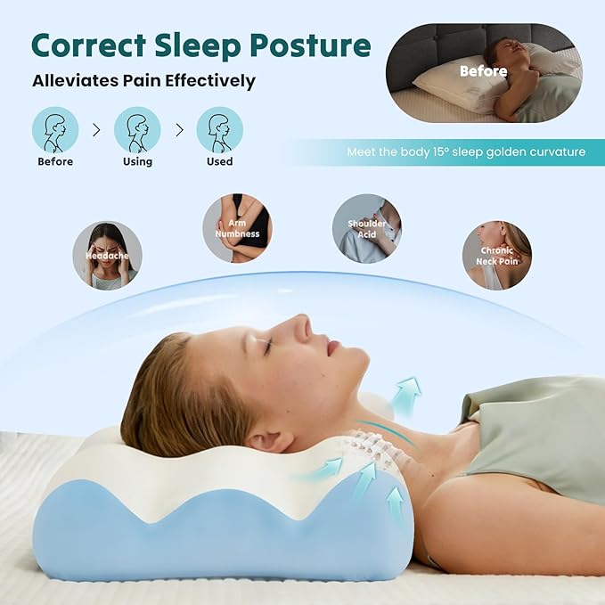 DUMOS Cervical Pillow for Neck and Shoulder, Contour Memory Foam Pillow - Image 6