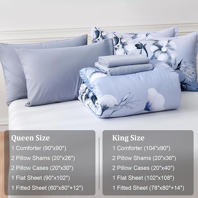 Luxudecor Floral Comforter Set Queen Size 7 Piece, Elegant Gradient Floral - Image 7