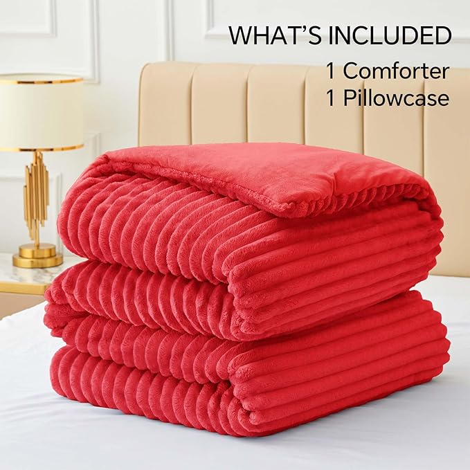 BEDELITE Fleece Twin Comforter Set -Super Soft & Warm Fluffy Red Bedding - Image 7