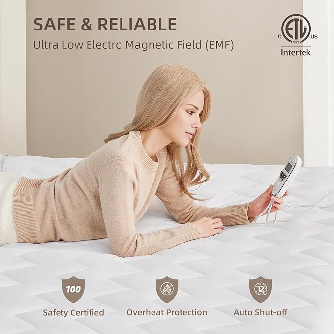 Bwarm Premium Multi-Zone Heated Mattress Pad Cal King, Dual Control 72" x 84" - Image 7