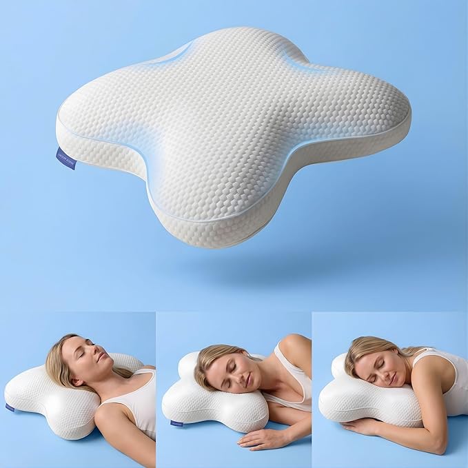 Dreamers Memory Foam Pillow for Side Sleepers – Cervical Neck Pillow for Side and Back Sleepers – Contoured Ergonomic Design for Shoulder and Neck Support - Includes Carry Bag